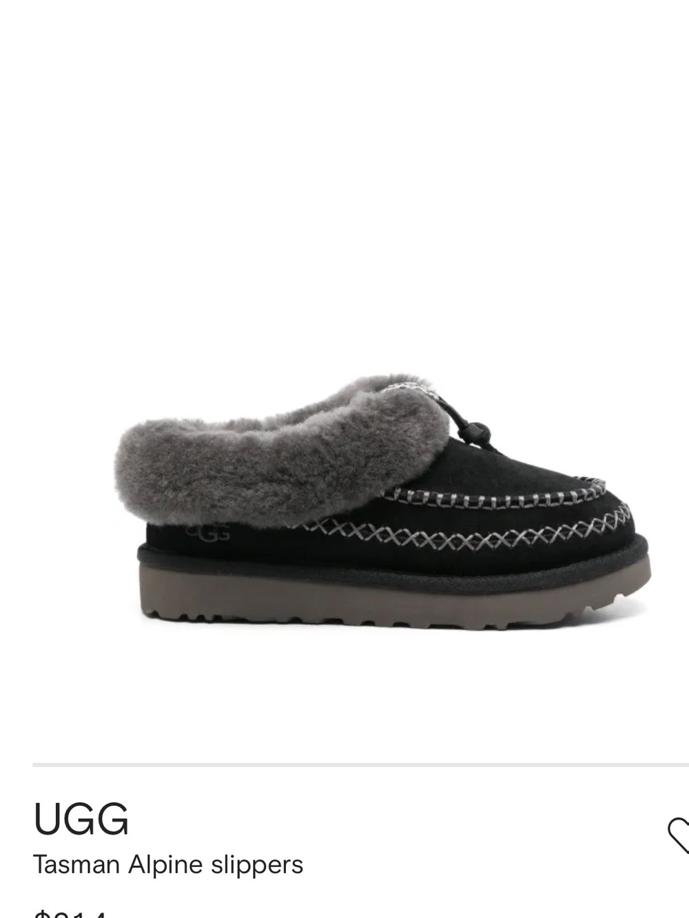 UGG Tasman Alpine Suede Slippers in Black with Gray Shearling
